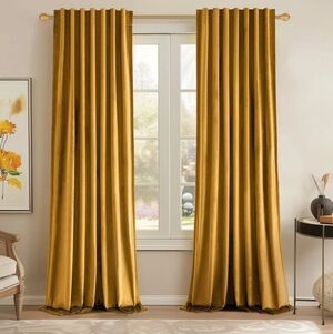 Modern Golden Yellow Velvet Curtains 2 Panels